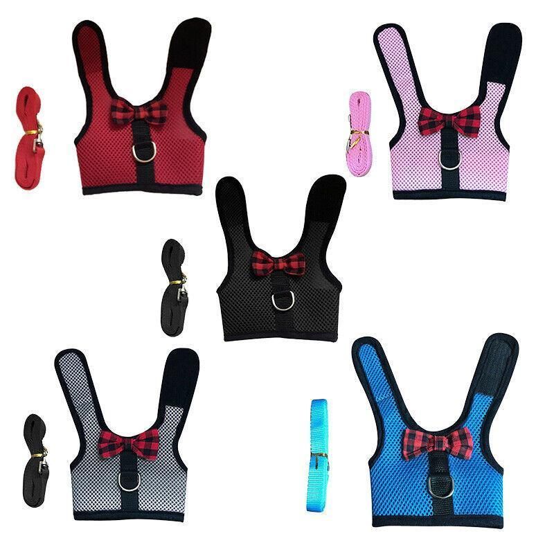 Rabbit Vest Harness Leash Lead Small Animal Pet Mesh Hamster Bunny Traction Rope M - Black — image 3