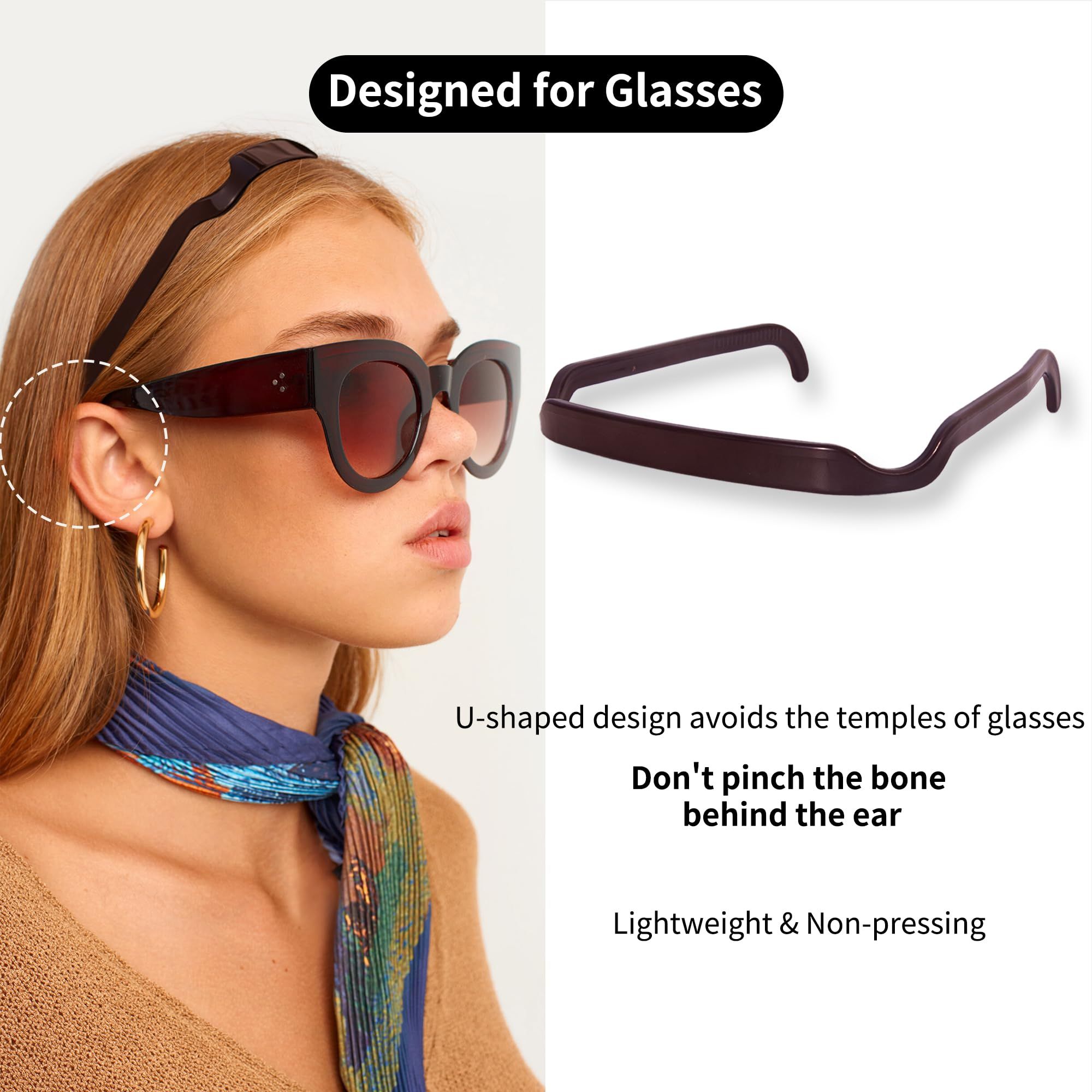 2PCS Sunglasses Headband For Women, Fixed Hairstyle Artifact, Suitable For Curly And Thick Hair With Square Headband, Brown — image 3