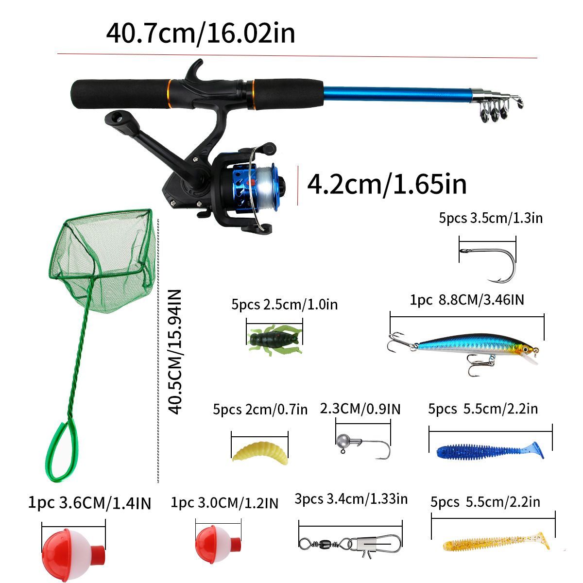 Beginner Fishing Set Fishing Tackles Including Reel Telescopic Rod Float Baits Hook Connector Landing Net & Storage Bag Rod - Green Set 2 - Size 1 Pack — image 5
