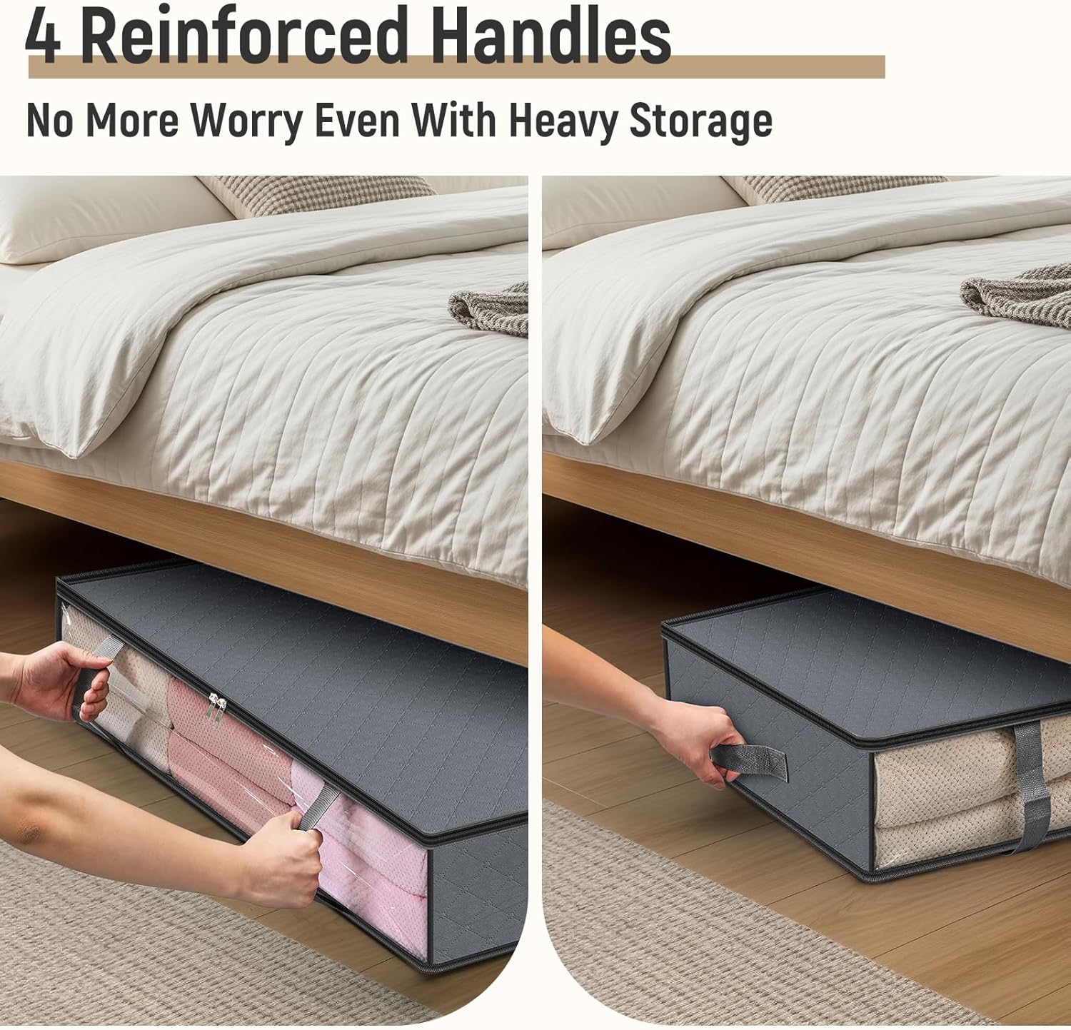 4 Pack 90L Under Bed Storage Containers - Underbed for Clothes, Blankets Closet Organizers and Bags the Bins with Handles & Clear Front — image 6