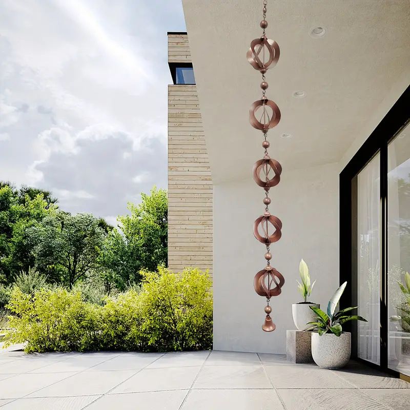 Rotating Rain Catcher Chain with Bell Retro Wind Chimes, Decorative Rain Chains for Gutters Garden Hanging Ornament — image 3