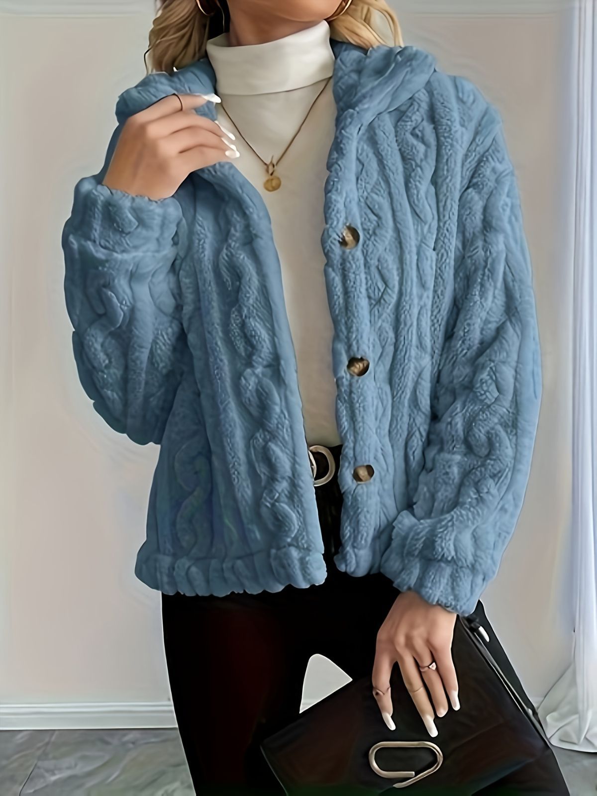 Double-Sided Fleece Coat Turn-Down Collar Button Coat Women'S Winter Outerwear - Dark Gray - Size L(AU L/EU50) โ image 5