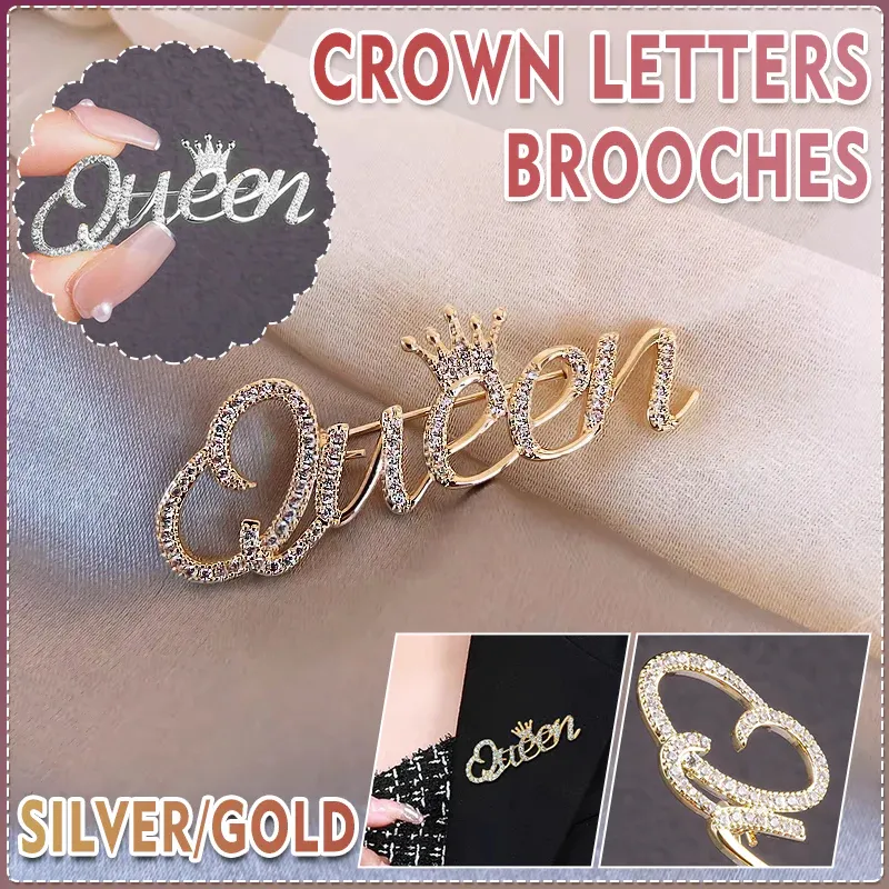 Rhinestone Queen Crown Brooch Alloy Pin Silver Gold for Clothing Accessories - Silver — image 2