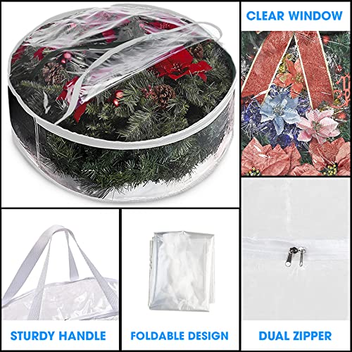 2 Pieces Clear Christmas Wreath Storage Bags with Handles for Artificial Wreaths and Decorations, Protective Seasonal, 60 cm, White โ image 4