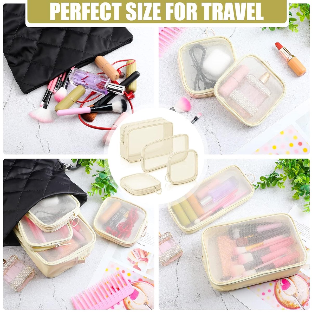 4 pieces - Cosmetic bag - Travel toiletry bag - Storage bag - mesh cosmetic bag - travel bag with zipper - mini makeup bag - for daily accessories - for travel — image 3