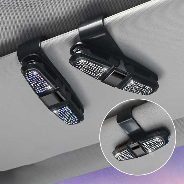6 Pcs Red Luxury Rhinestone Car Sun Visor Glasses Clip - Multi-Functional, 180° Rotatable, ABS Material — image 5