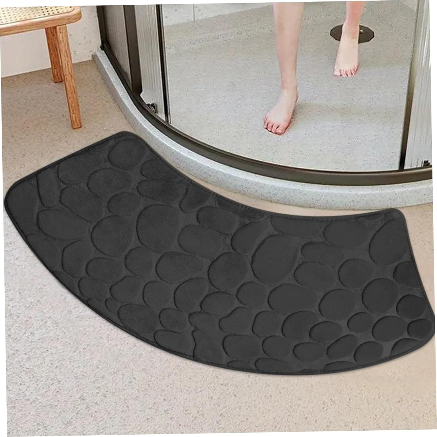Bath Mat, Curved Shower Mat Non-Slip Quadrant Shower Mat Super Absorbent Corner Shower Mat Machine Washable Fan-Shaped Bathroom Carpet Rugs, Black, 16x39 โ image 5