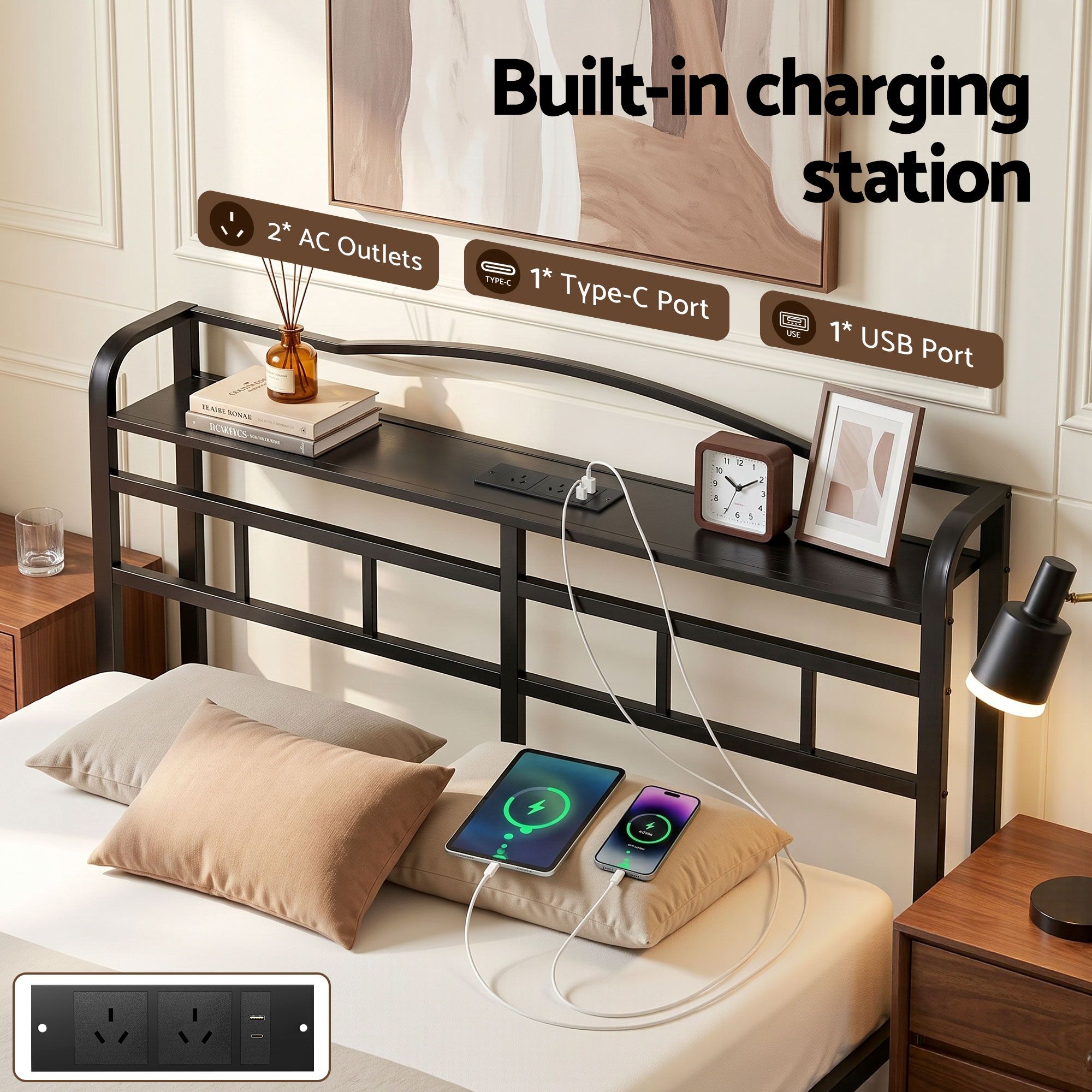 Artiss Bed Frame Double Size with Charging Station WAVE โ image 4