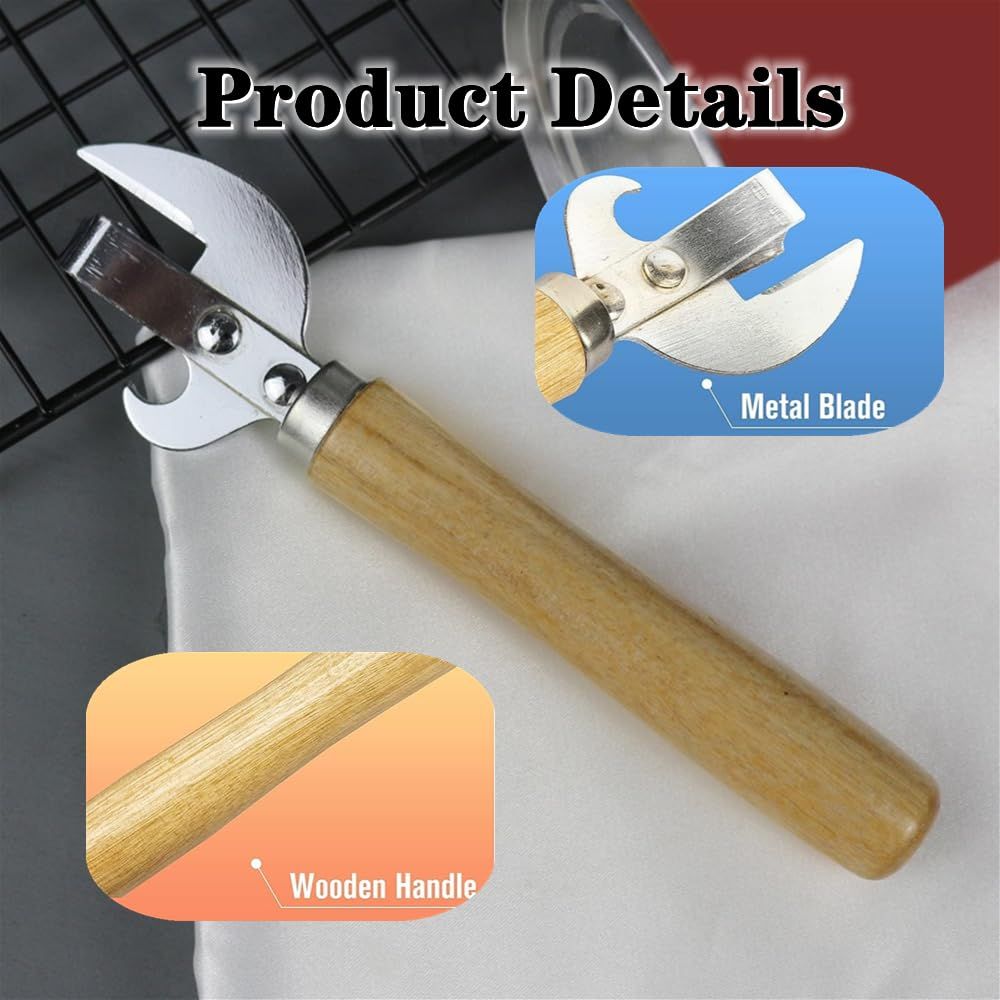 2 PCS Can Opener Vintage Can Opener Manual Can Opener Wooden Handle Bottle Opener Manual Side Cut Stainless โ image 3
