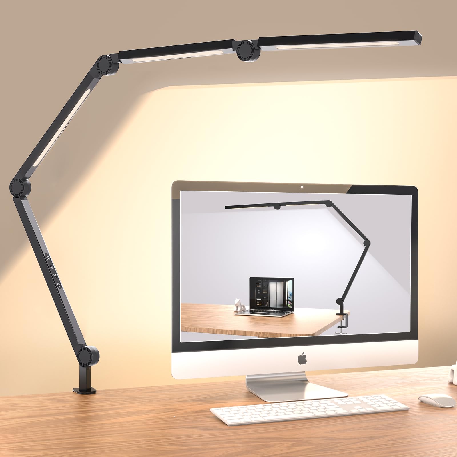 LED Desk Lamp, Foldable Table Lamp for Computer and Desktop, Flexible Clamp on Desk Lamps, Black Portable Desk Lamp for Home Office Reading, Working