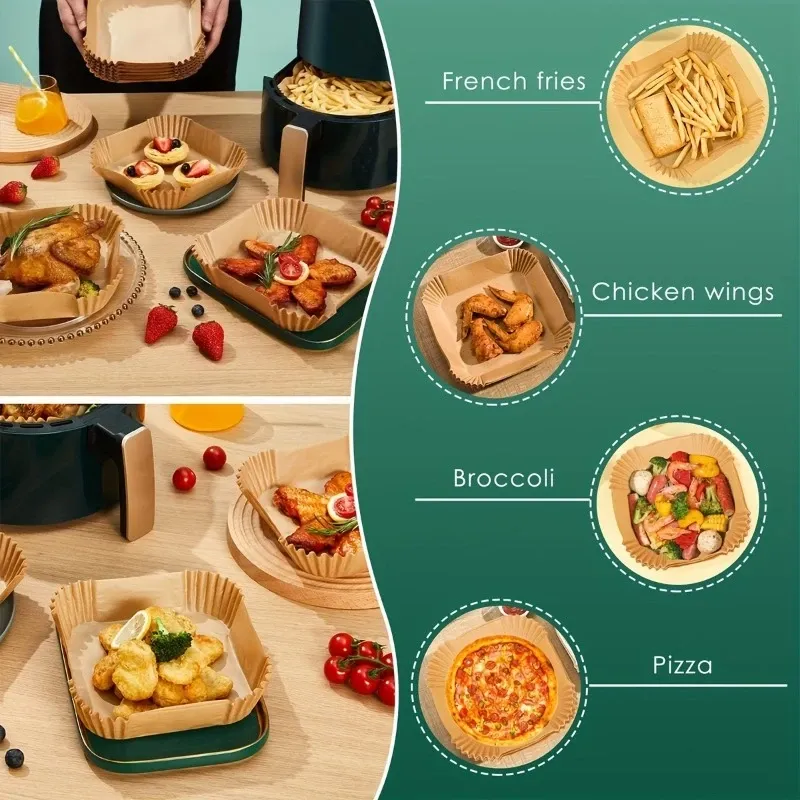 200-Pack Square Air Fryer Parchment Liners, food-grade thickened non-stick & oil-proof, disposable & no scrubbing, pleated spill-proof design, fits oven & — image 2