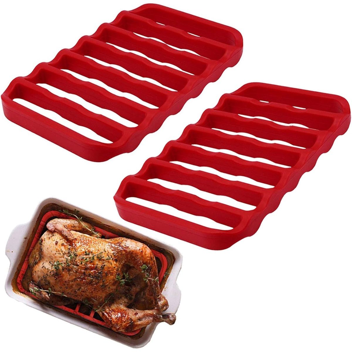 Good Silicone Roasting Racks, 2-Pack,Red, Silicone Roasting Racks Non Stick Easy-Clean Cooling Rack