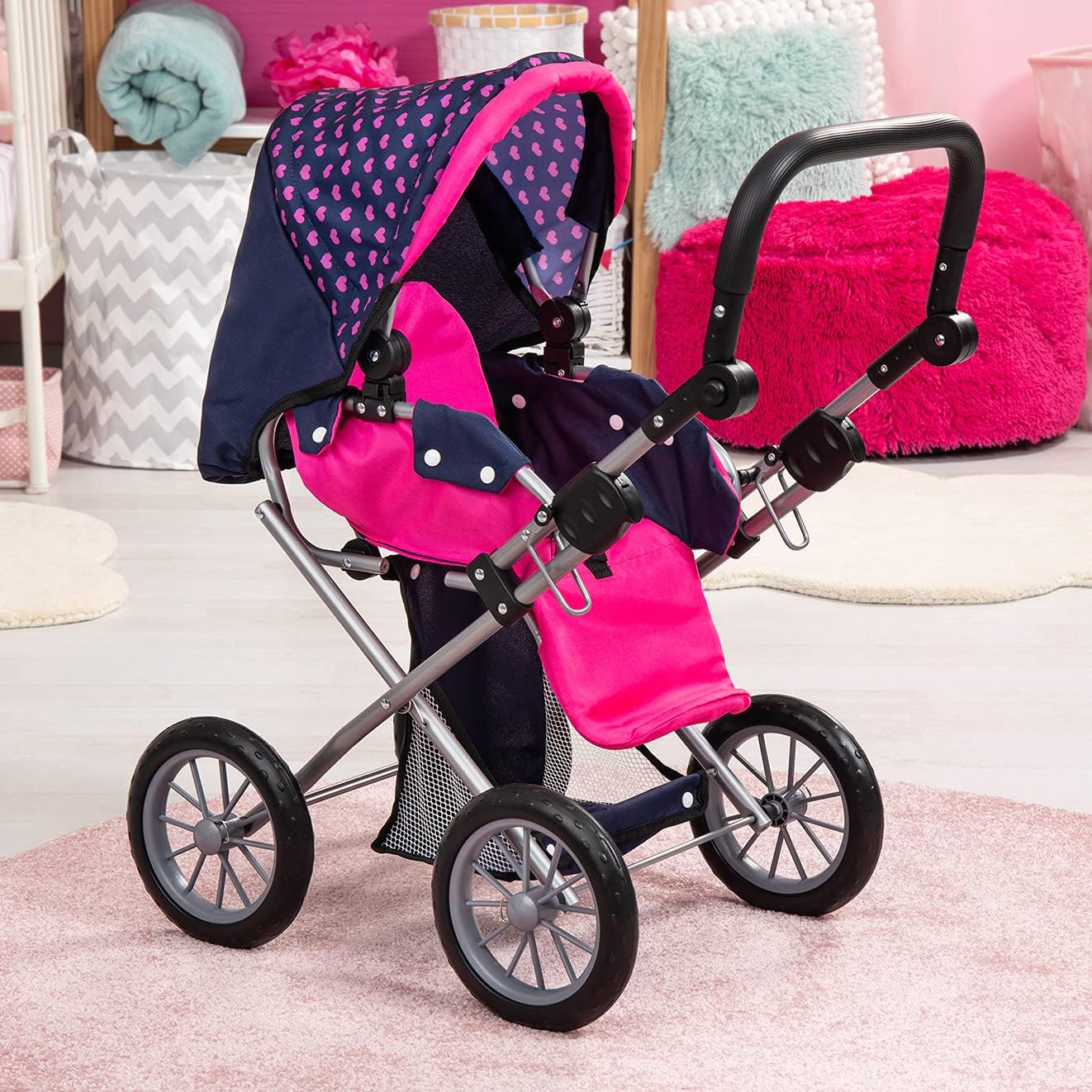 Baby Doll City Star Pram in Polka Dots, Blue and Pink โ image 3