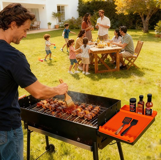 Silicone BBQ Grill Mat - 8-Slot Mat with Drip Tray - Heat-Resistant and Dishwasher-Safe - 40 × 27 cm - Orange — image 2