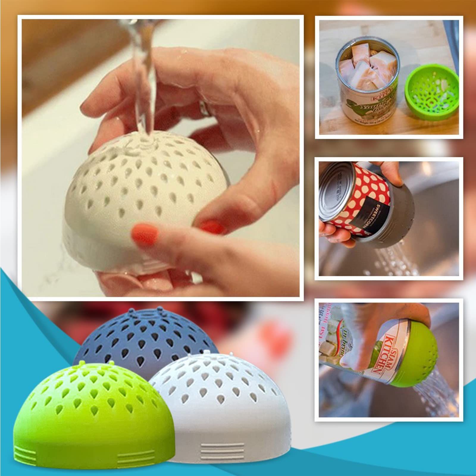 Kitchen Colander, Multi-use Mini Colander, Portable Mini Can Drainer Made From Silicone for Drain Chickpeas and Tinned Fruit — image 3
