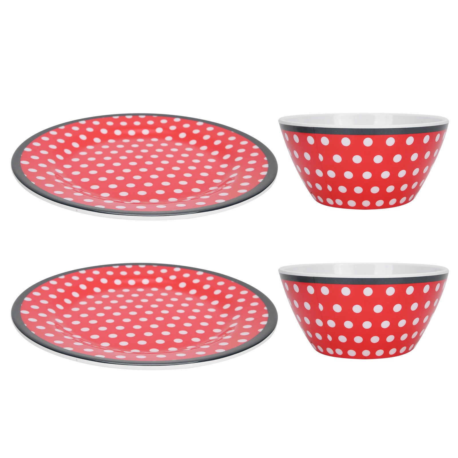 4Pcs Salad Dish Set Red Dots Imitation Porcelain Plate Fruit Food Cake Dish Dinnerware for Kitchen — image 2