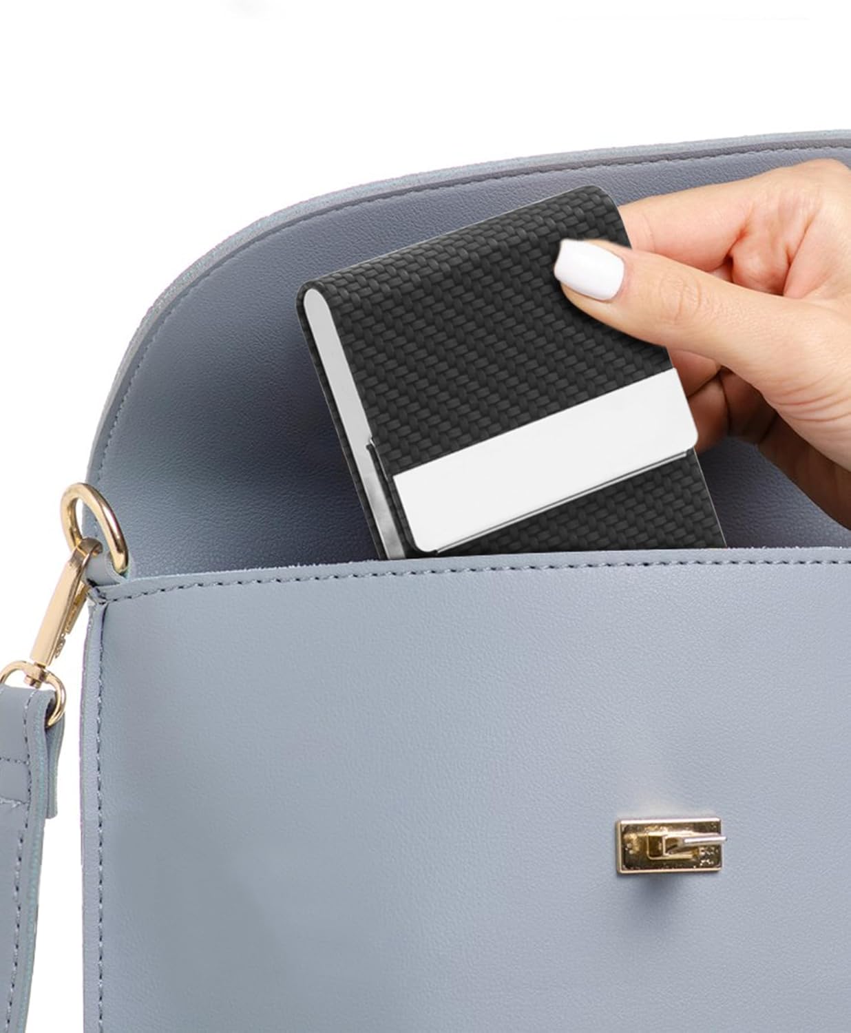 Men's PU Leather and Stainless Steel Magnetic Closure Credit Card Holder Luxury Business Card Case Black — image 5