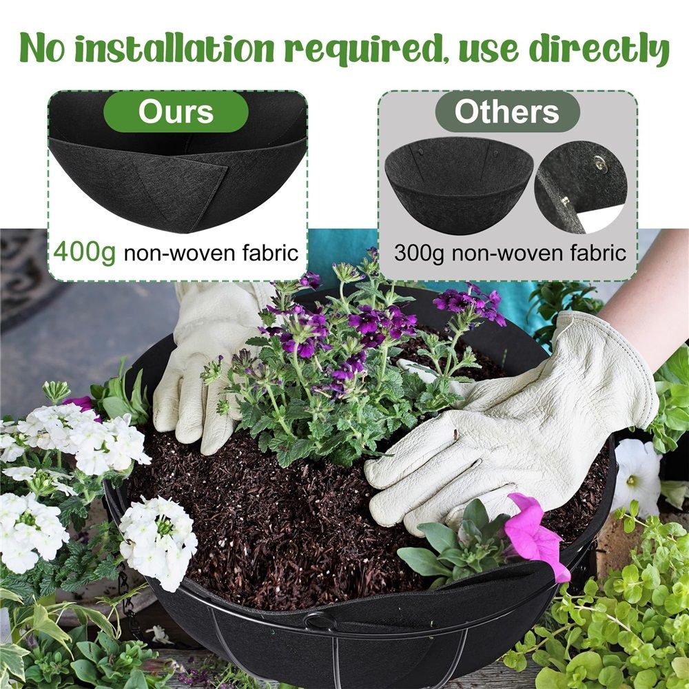 4 Pack 14 Inch Fabric Planter Basket Liner- Felt Flower Pot Liners Replacement Coco Fiber Liner for Hanging Basket Flowers Round Hanging Basket Liners Prevent โ image 3