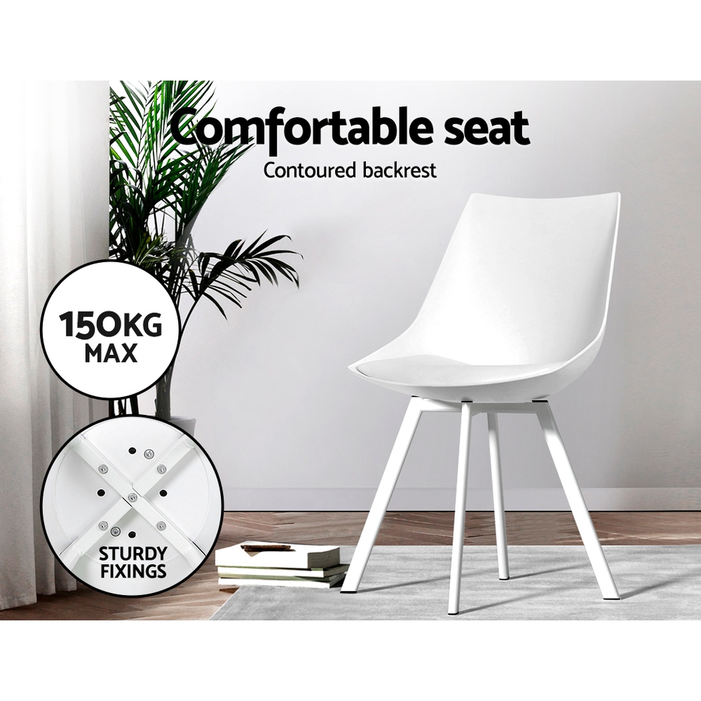 Artiss Dining Chairs Set of 2 PU Leather Plastic Metal White โ image 3