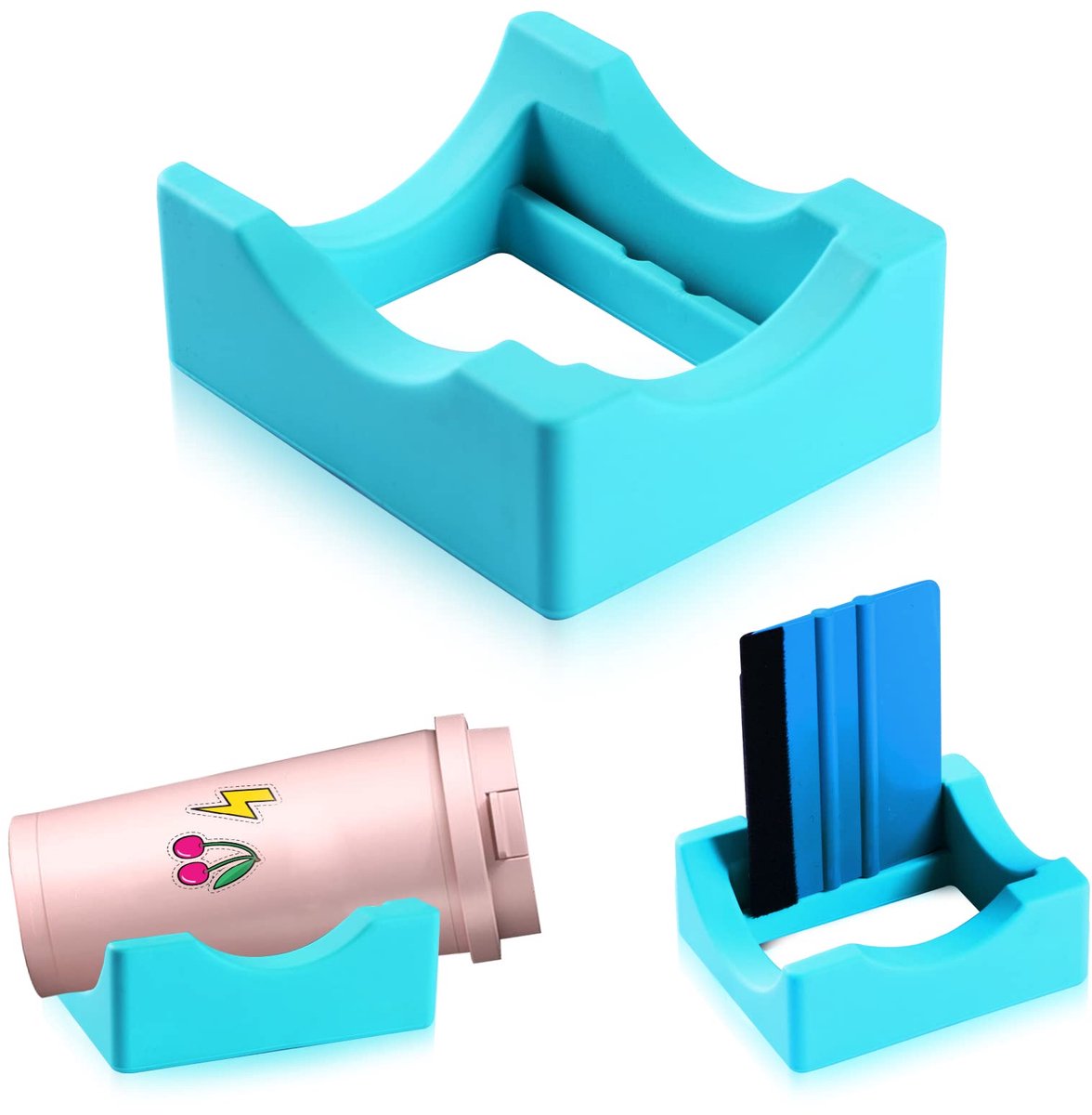 Vinyl Sticker Applicator for Cups - Silicone Cup Holder with Felt Edge Scraper - Silicone Cup Holder - Insulated Mug Holder - Non-Slip Glass Cup Holder