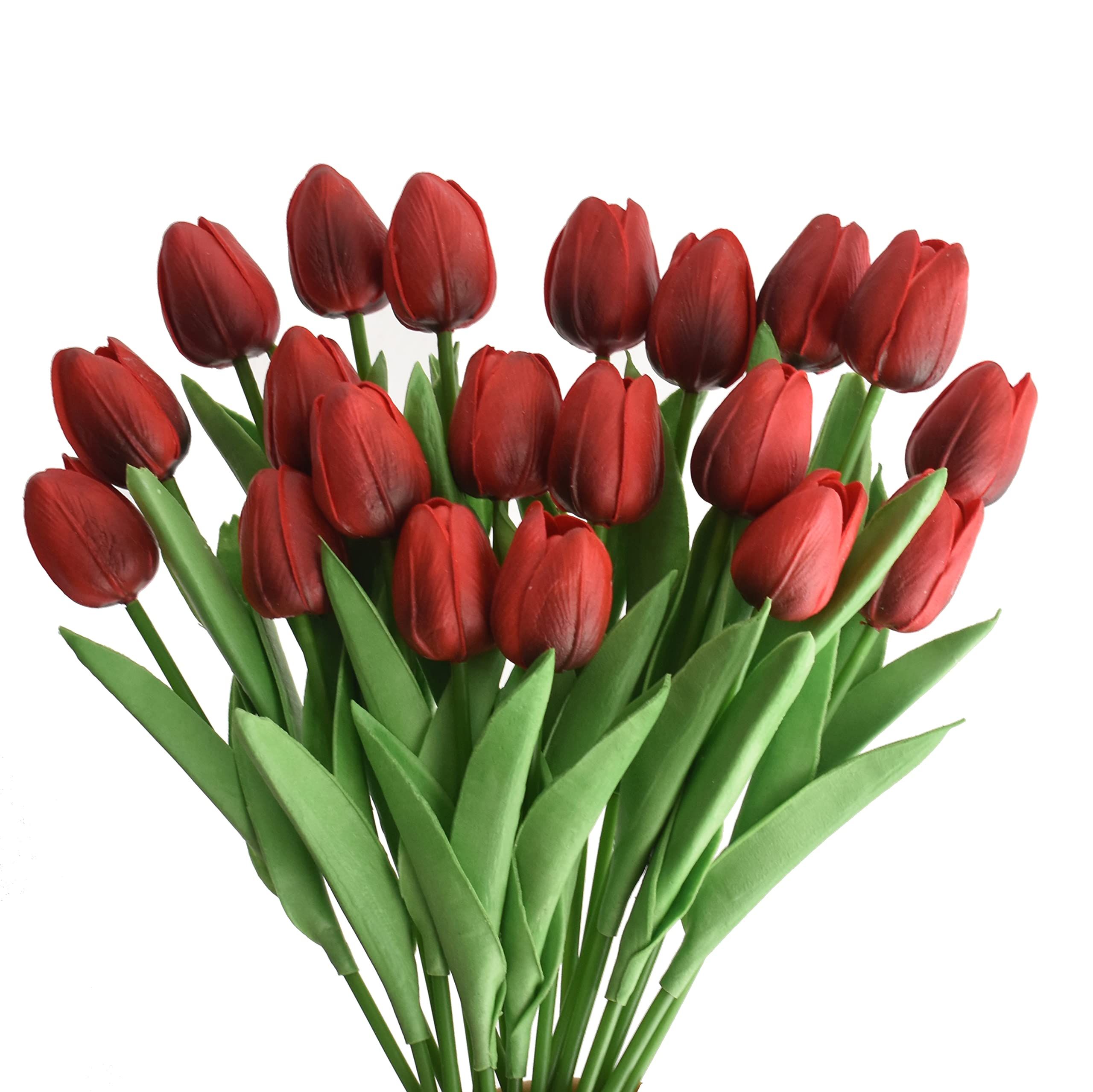 20pcs Artificial Tulips Flowers Fake Faux Tulip Bouquet Real Touch Flower Arrangement for Home Room Office Party Wedding Decoration Excellent Gift Idea for