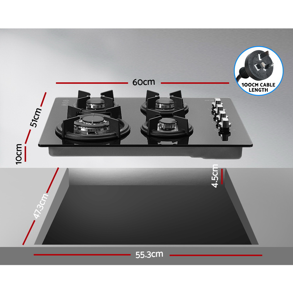 Devanti Gas Cooktop 60cm Stove Hob Black โ image 2