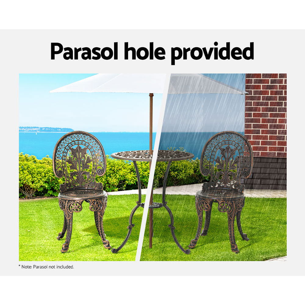 Gardeon 3PC Patio Furniture Outdoor Bistro Set Dining Chairs Aluminium Bronze โ image 4