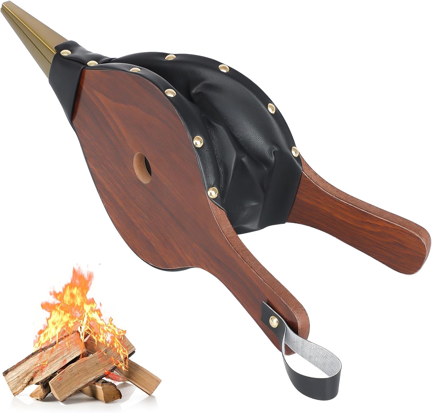 Fireplace Bellows Air Blower Cast Nozzle 14.8" x 5.6" for Outdoor Camping BBQ Grill Chimney Hand Bellow Pump Pit Barbeque Fire Tools Accessories with Hanging