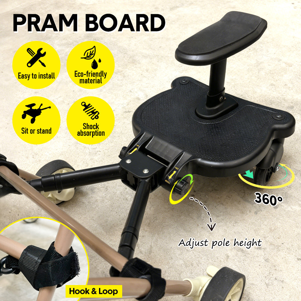 Universal Pram Board Seat and Stand Up Adjustable Buggy Board Pushchair with Bear Pattern Removable Seat Fits Most Strollers Holds Children Up to 25kg — image 2
