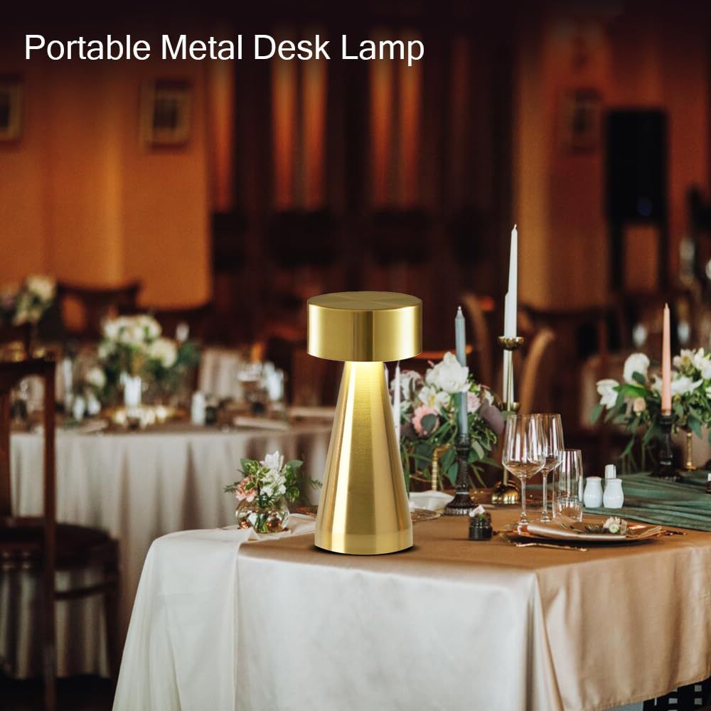 Portable Metal Desk Lamp, Cordless LED Table Lamp,3 Color Touch Control Rechargeable Lamp,3-Levels Brightness Room Decor Desk Lamp — image 2
