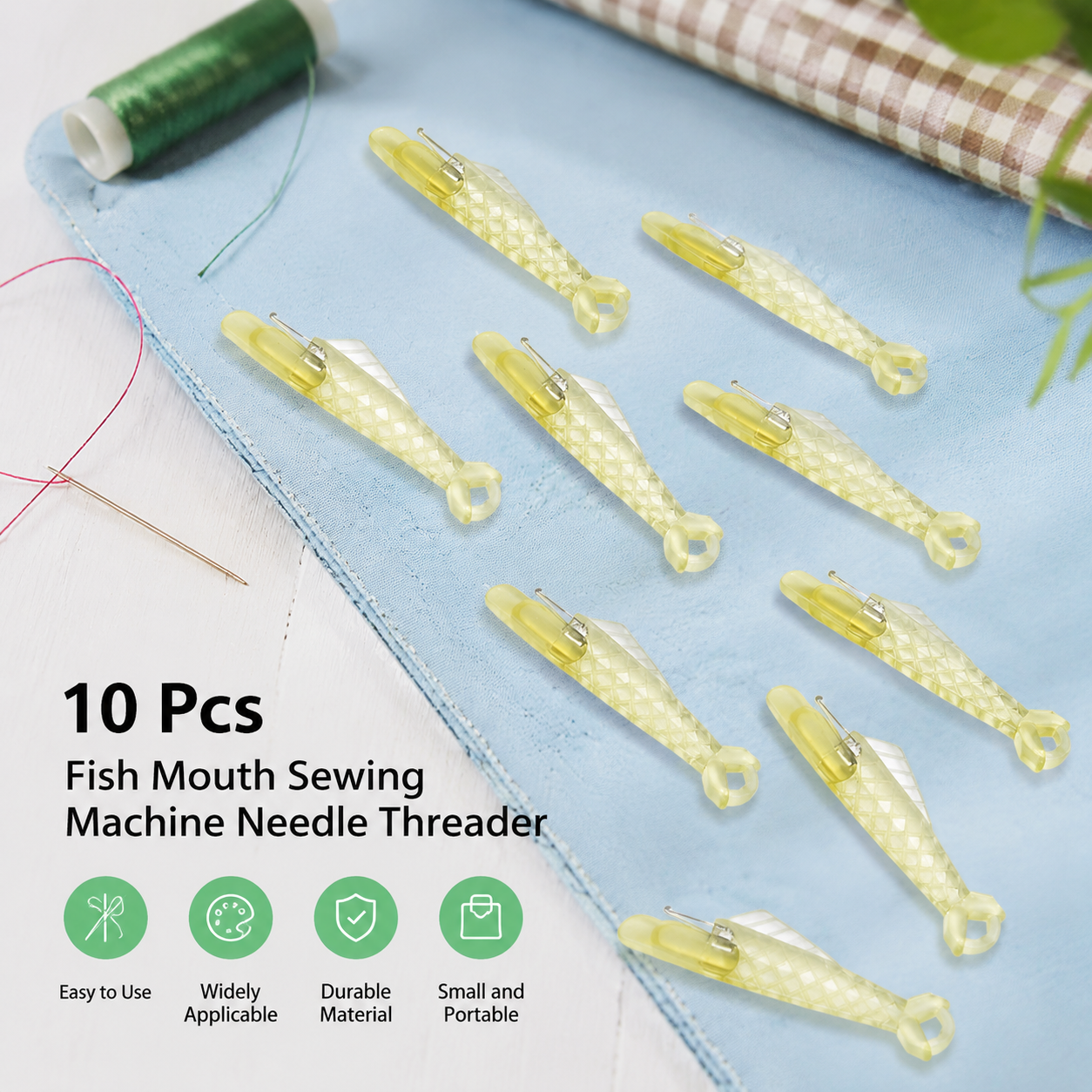 10 Pcs Fish Mouth Sewing Machine Needle Threader,Upgraded Automatic Sewing Needle Threader,Simple Needle Threader Tool(Yellow) — image 3