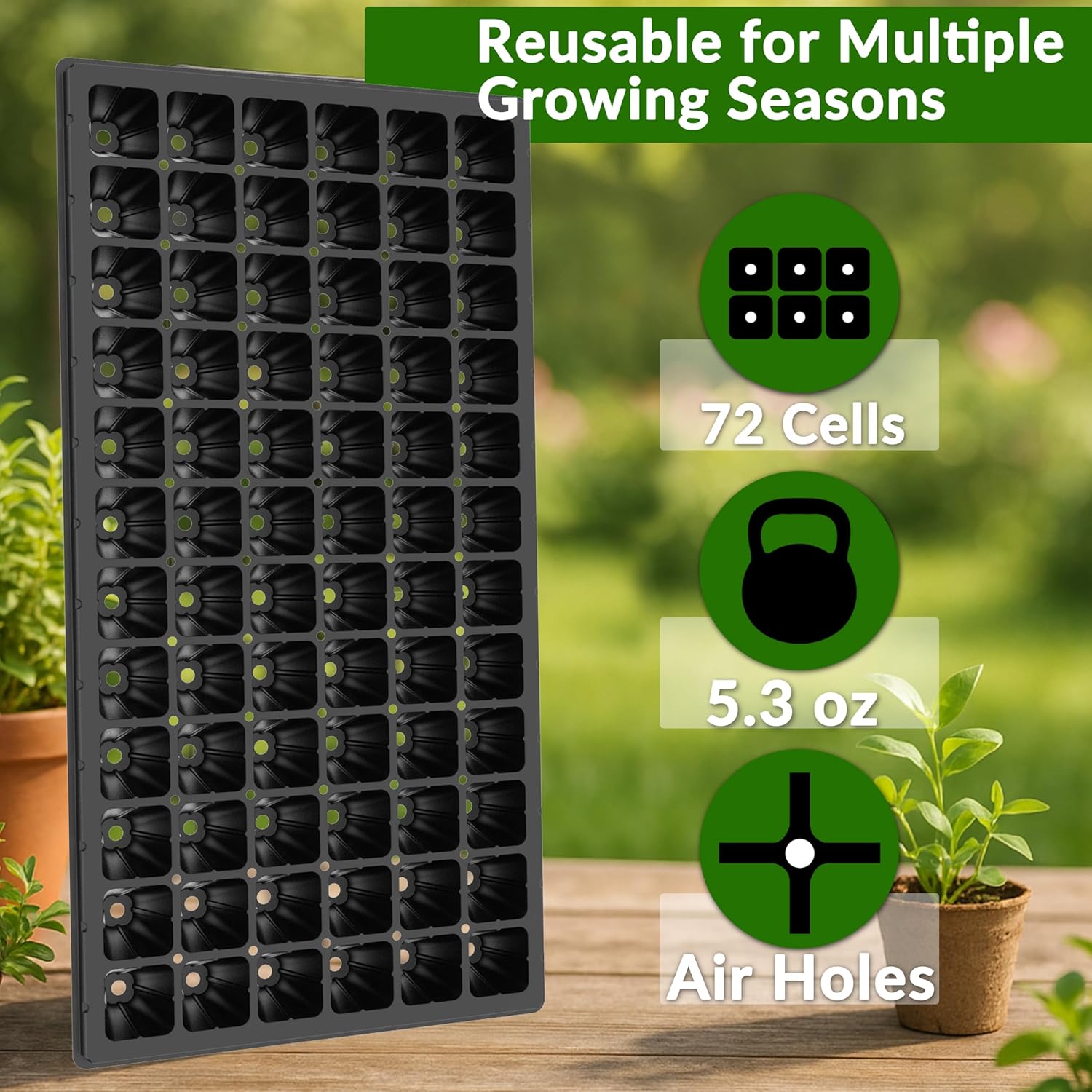 10 Pack 72 Cell Seed Starter Trays, 1.75" Deep Plug Tray for Seedlings, Thick Seedling Trays with Drainage Holes, Fit Standard 1020 Drip Tray โ image 4