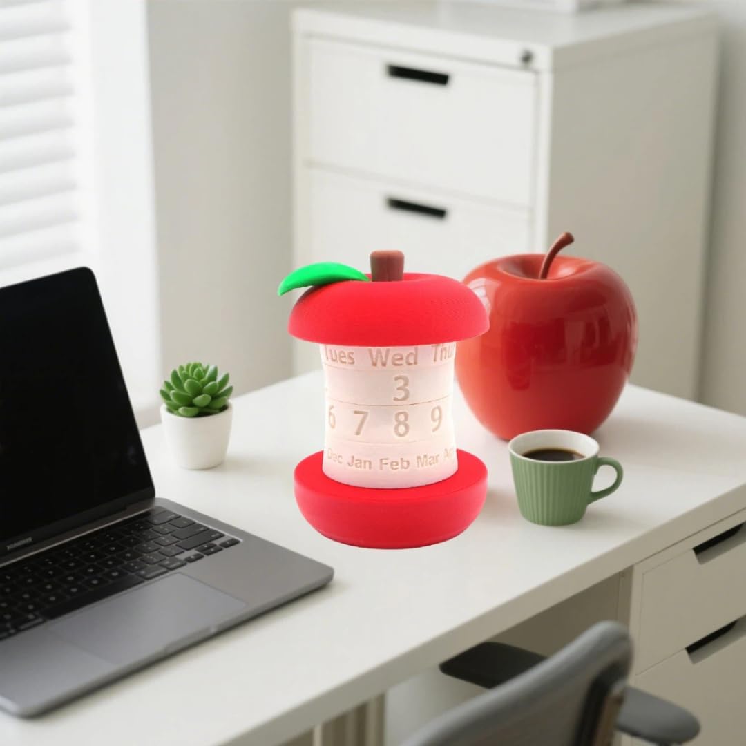 Calendar in the shape of an apple - Fun 3D-printed desk calendar - Rotatable display of date/month/day of the week - Perfect as decoration for home offices and โ image 5