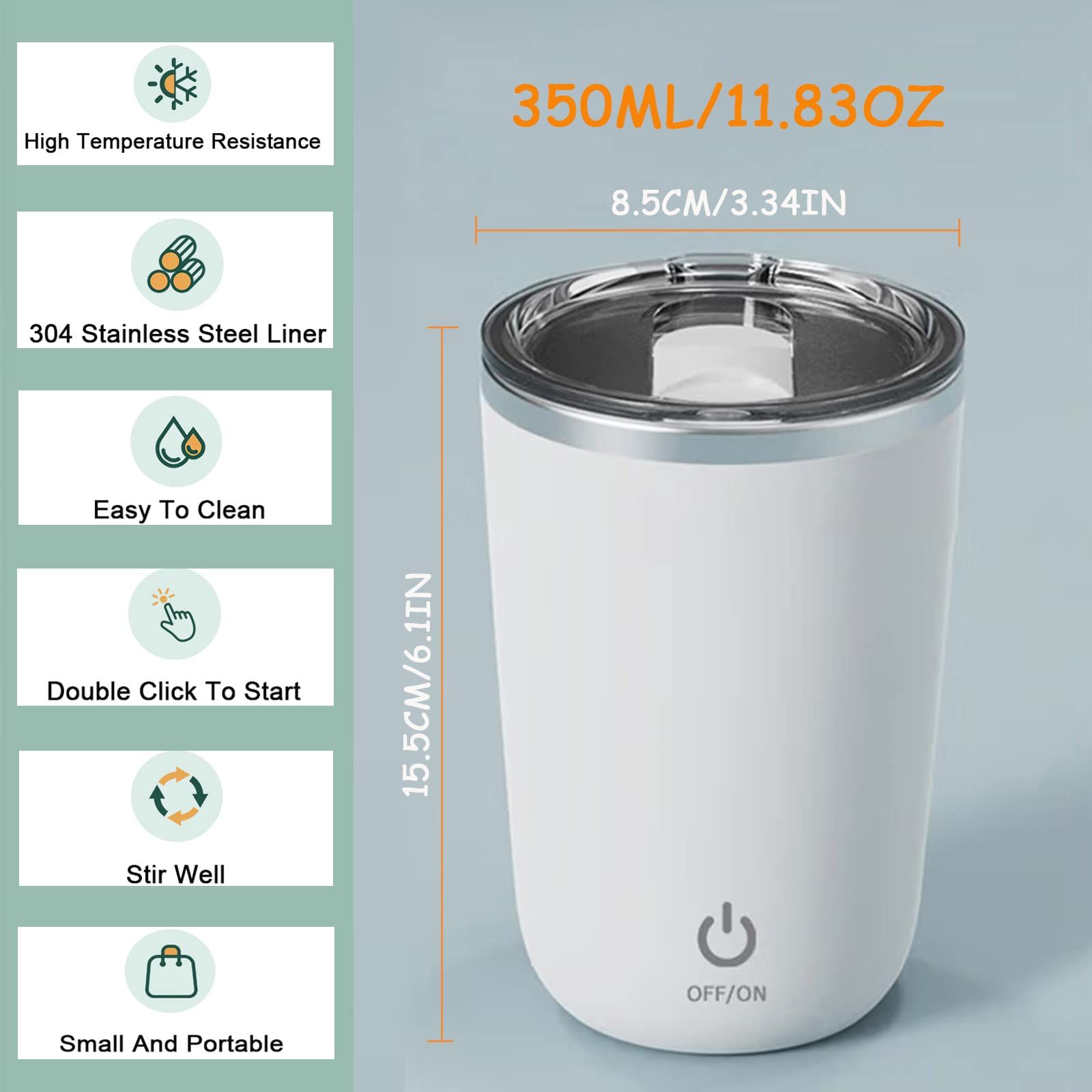 Self Stirring Mug, Electric Mixing Cup Magnetic Stirring Cup Rechargeable Auto Magnetic Mug Self Stirring Coffee Mug (White) โ image 2