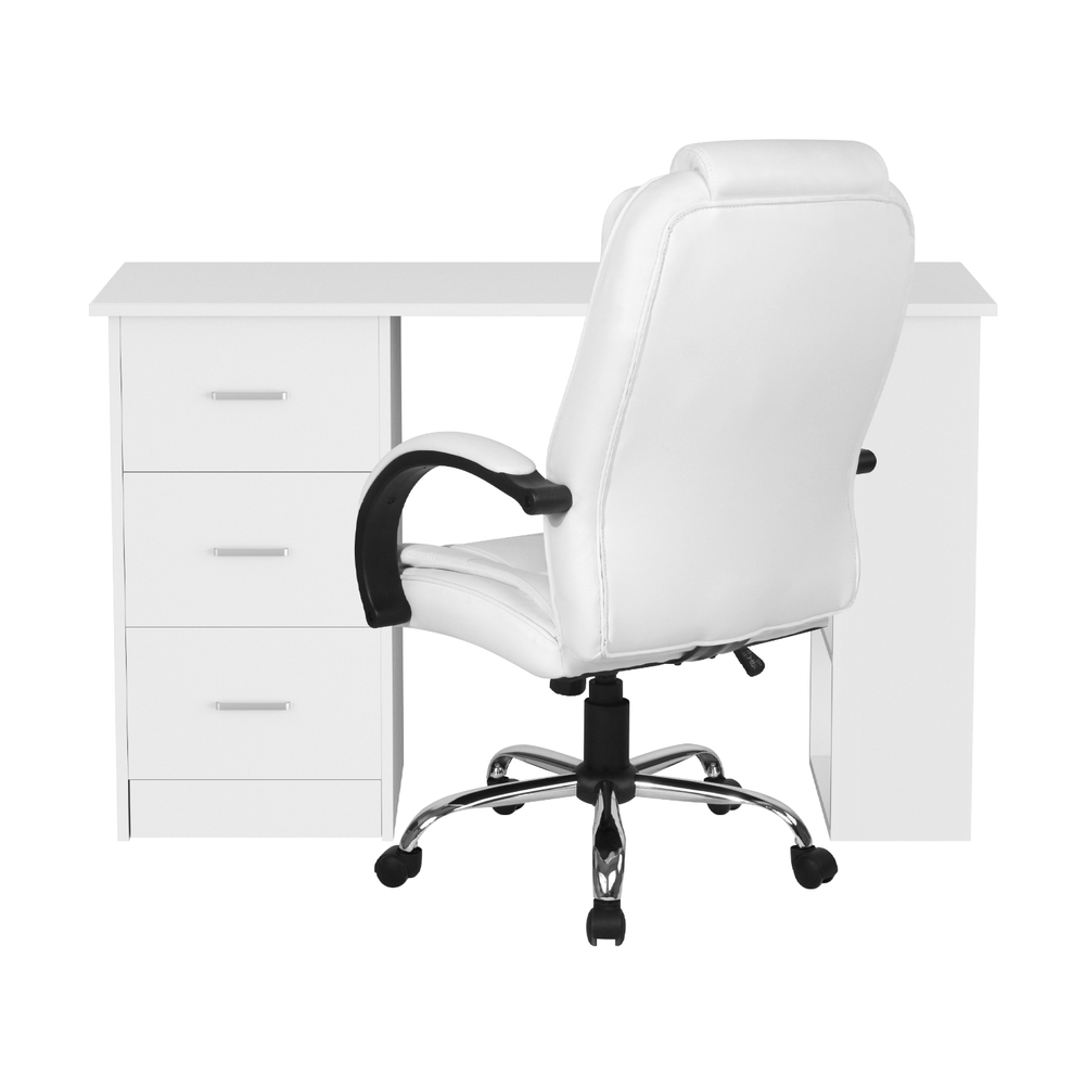 Artiss Computer Desk 120cm Executive Office Chair Set PU Leather High Back White โ image 3