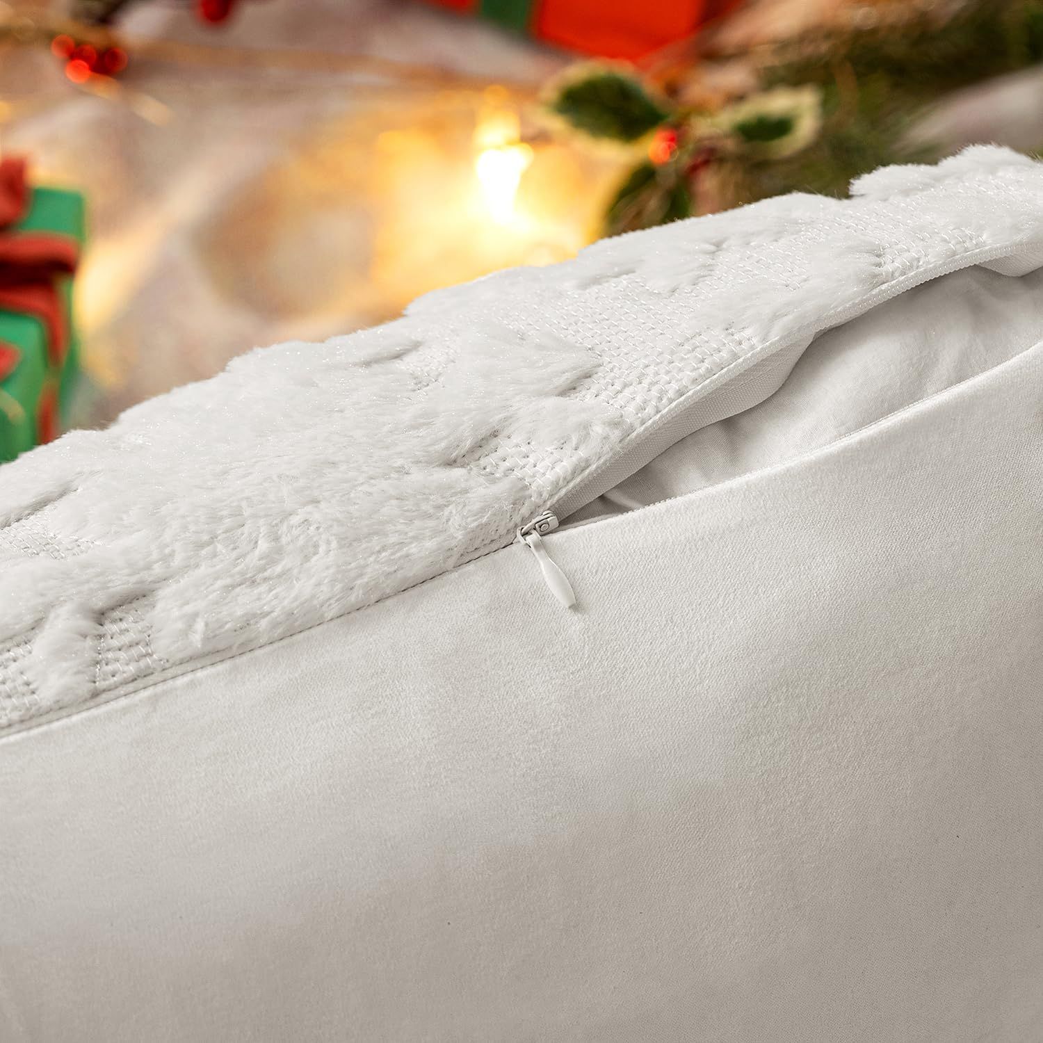Christmas Snowflake Decorative Throw Pillow Covers Set of 2, Soft Fluffy Faux Wool Winter Holiday Couch Pillows for Farmhouse Boho Home Decor Sofa — image 3