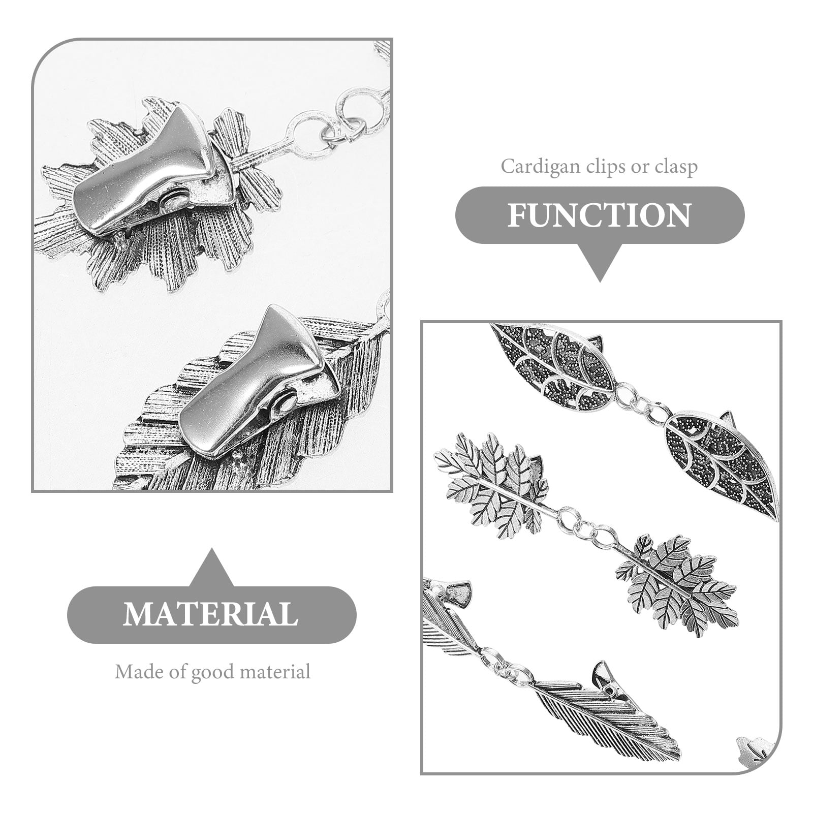 5pcs Metal Leaf Sweater Clips Cinch Clips for Cardigans Dress Shawls Collar Accessories 9.00 × 1.80 × 0.70CM Silver — image 5
