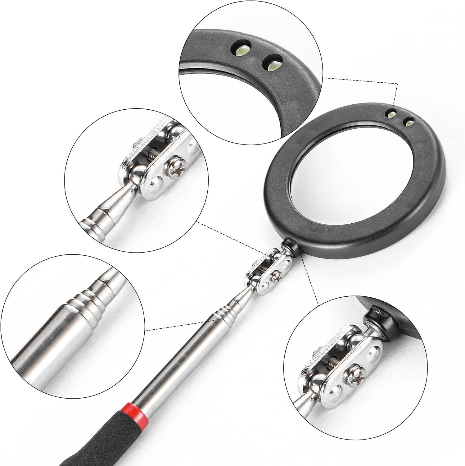 4PCS Telescoping Inspection Mirror LED Lighted Inspection Mirror for Mechanic Checking Vehicle, Car, Eyelashes, Mouth, Small Parts Observation (Extendable โ image 3