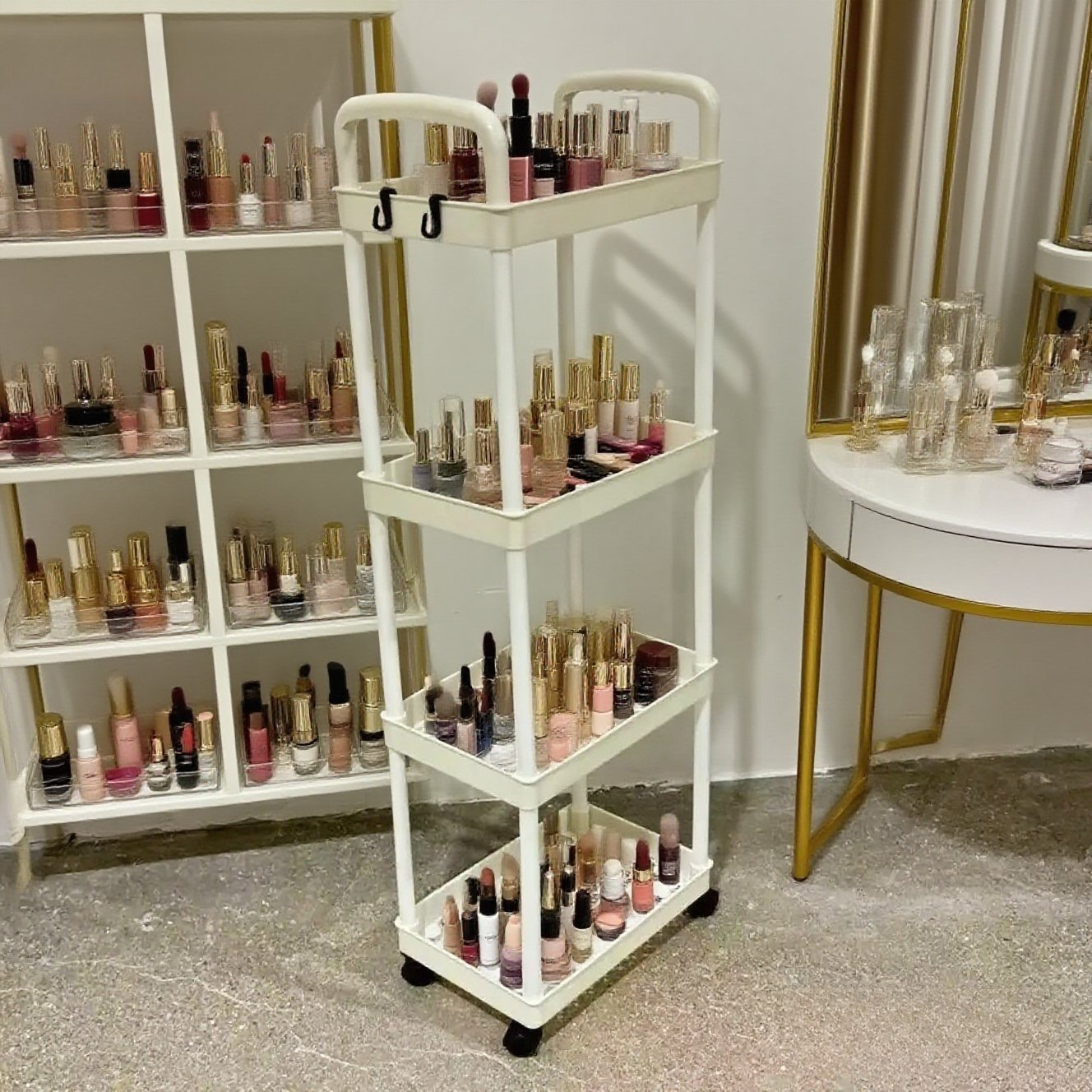 Five-Tier Rolling Cosmetics Storage Rack - Made of durable plastic, equipped with 360-degree swivel casters, strong load-bearing capacity - Suitable for โ image 5