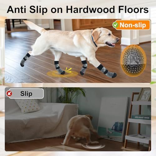 4PCS Dog Socks to Prevent Licking Paws for Hot/Cold Pavement | Puppy Boots & Paw Protectors for Hardwood Floors Anti Slip, Socks with Grippers — image 6