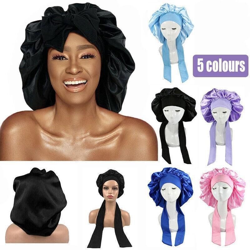 Sleeping Bonnet Hair Wrap Silk Satin Cap Women Elastic Night Hat Soft Headwear - Pink โ image 2