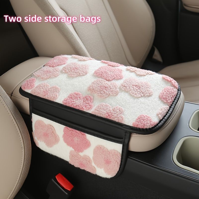 Plush Car Center Armrest Box Cushion, with Storage Bags on Both Sides, Can Store Receipts, Credit Cards, Bills, Warm Hands in Autumn And Winter, Car Interior