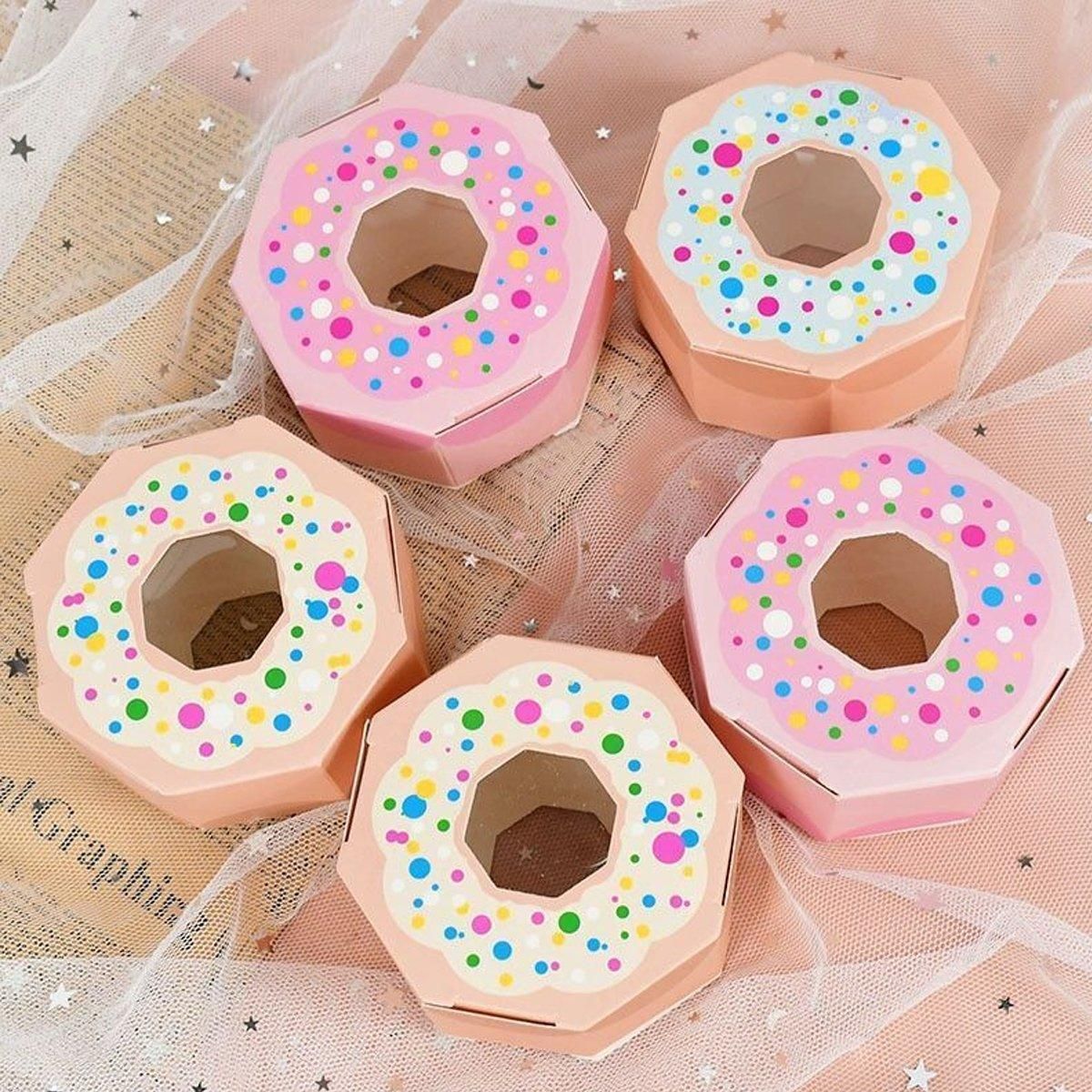 100pcs Wedding Candy Boxes Gift Packaging Doughnut Biscuit Box Paper Party Favor - Pink — image 5