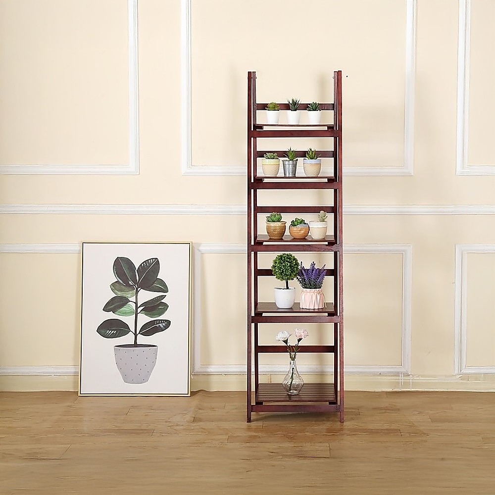 5 Tier Wooden Ladder Shelf Stand Storage Book Shelves Shelving Display Rack โ image 6