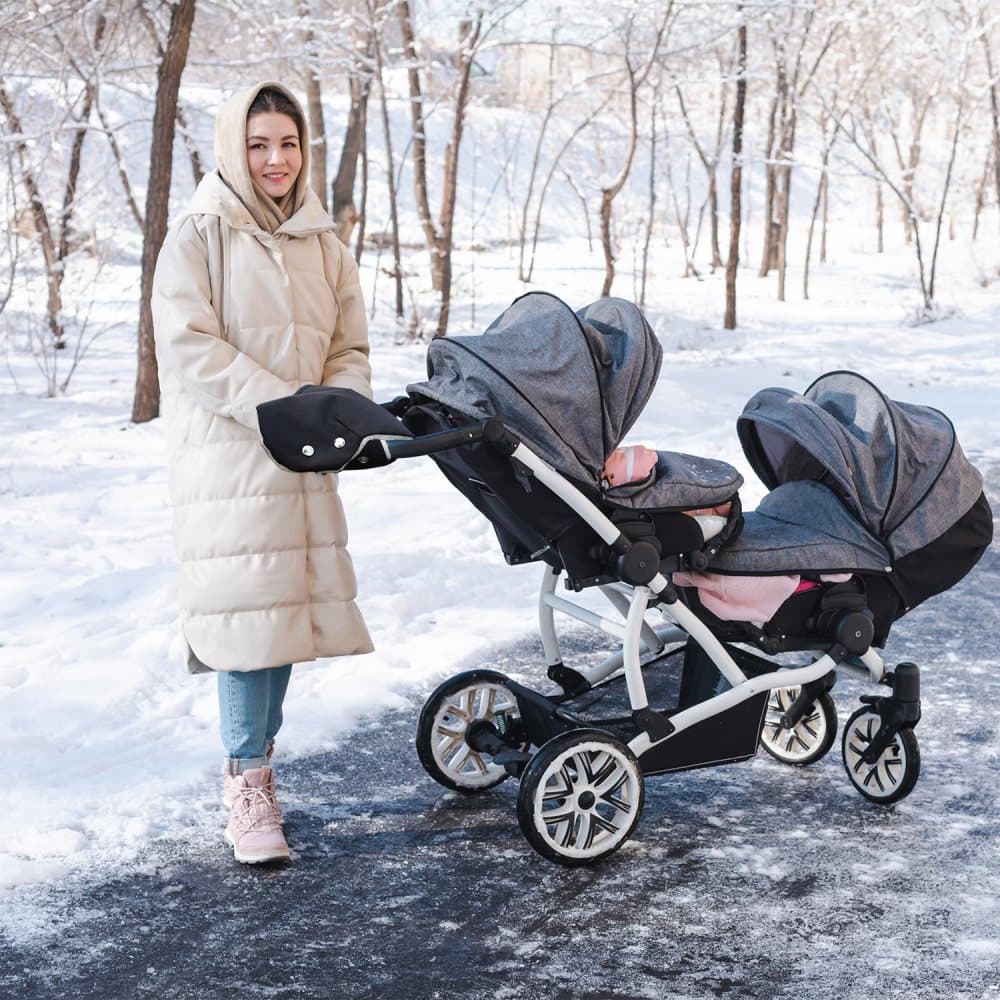 Waterproof Stroller Gloves Winter Hand Warmer with Fur, Black, Compatible with Stroller — image 6