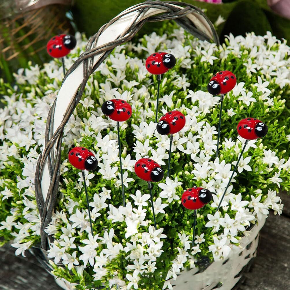 10pcs Mini Ladybug Statue Figurine Garden Stakes Decorative Garden Ladybug Ornaments Ladybug Stakes Wall Painting Decor โ image 3