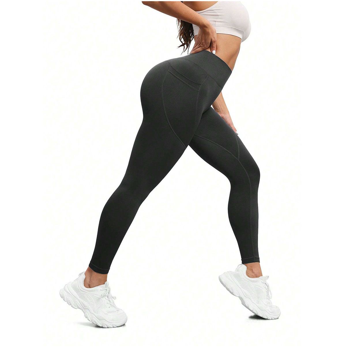 M Size Blue Breathable High-Waist Ruched Butt-Lift Yoga Leggings - Dual Pockets & No Front T - LineNaked-Feel Performance Tights for Gym, Running & Pilates — image 5