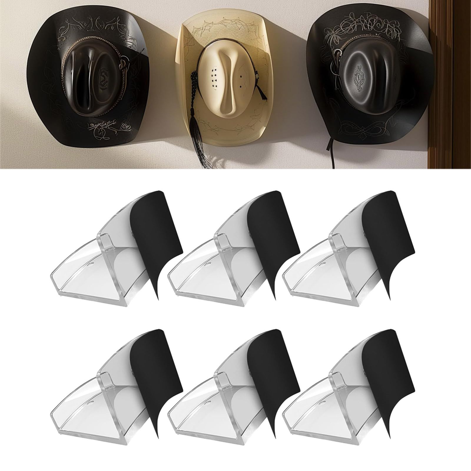 Pack of 6 Wall Mounted Hat Display Stand Acrylic Baseball Caps Hangers Rack Space Saving Hat Hook for Household Fashionable — image 3