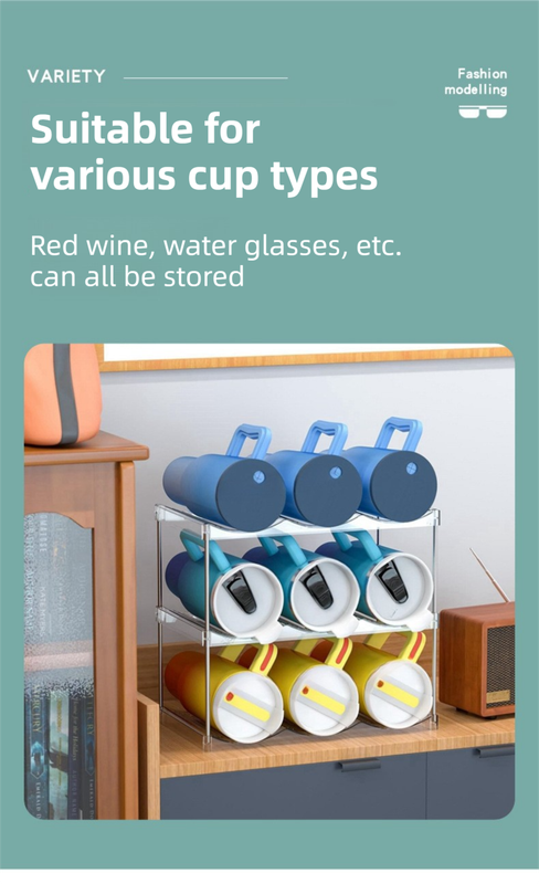 3-Tier Stackable Black Cup & Wine Organizer - Detachable Tumbler & Bottle Desktop Rack — image 4