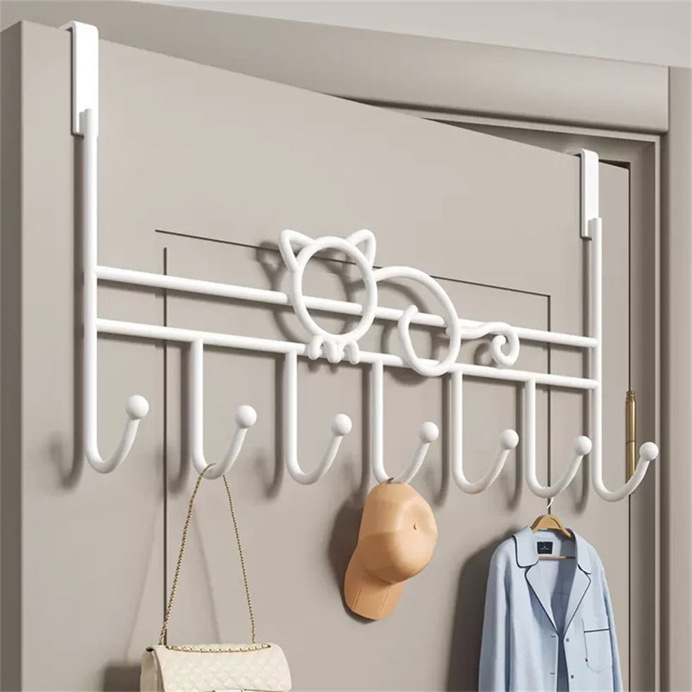 Over the Door Hook,Cat Design Wall Hooks Over Door Hook with 7 Hooks for Back of Bedroom Bathroom Door Punch-Free Coat Rack Organizer Clothes Key Holder Towel